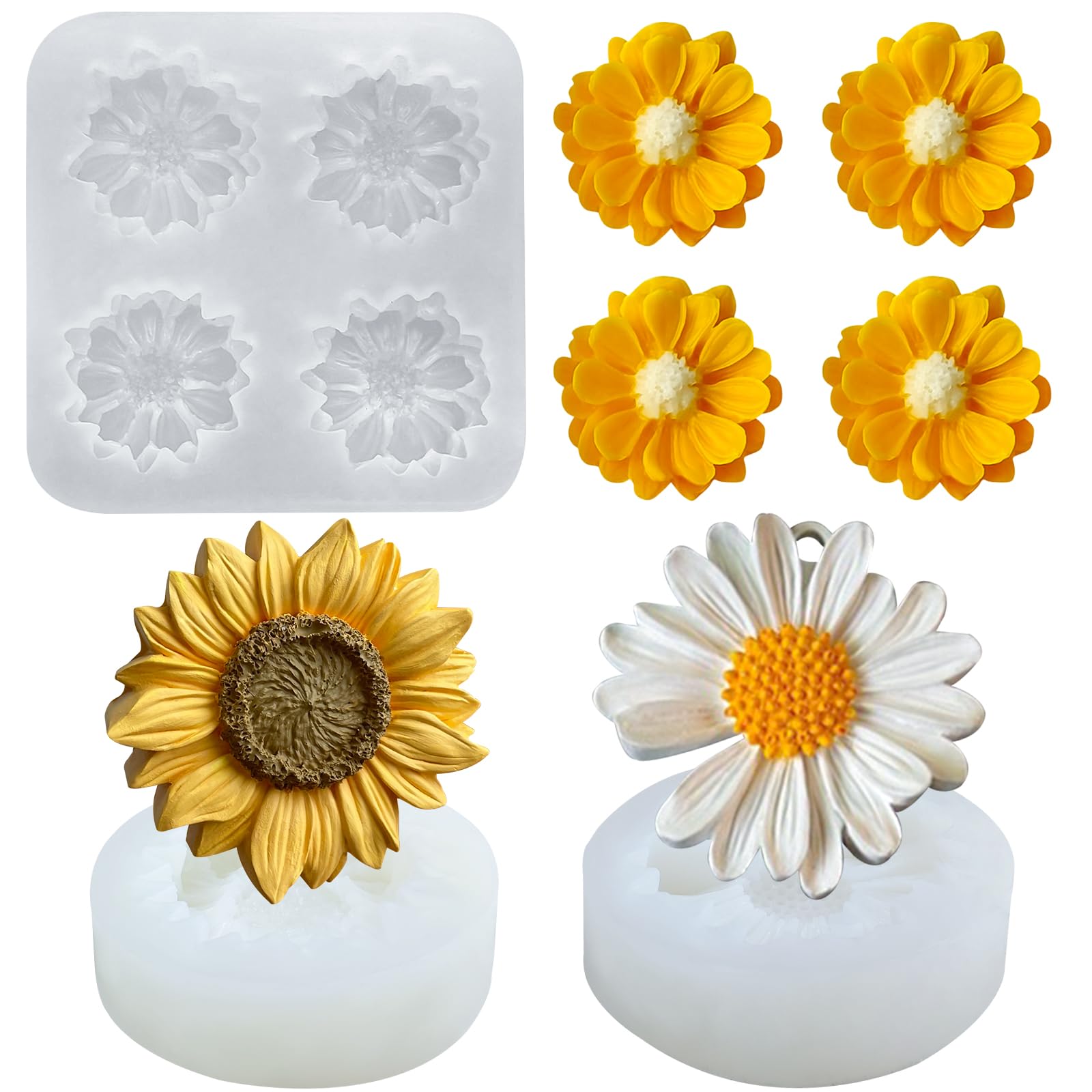 Silicone Flower Moulds for Clay Candle Making – 3D Daisy Chocolate Fondant Molds Set – Food Grade Silicone Craft Moulds for Cake Decorating Soap – DIY Baking Crafting Projects Mould Kit