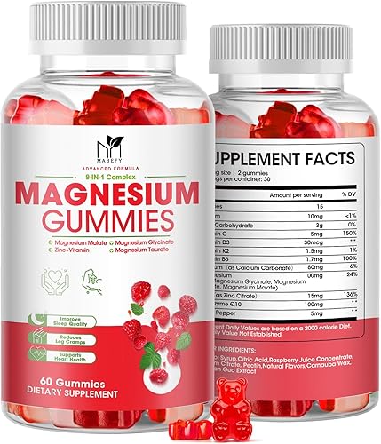 Suplemento de gomitas de magnesio con glicinato de magnesio, taurato, malato, gomitas de glicinato de magnesio masticables de alta absorción con