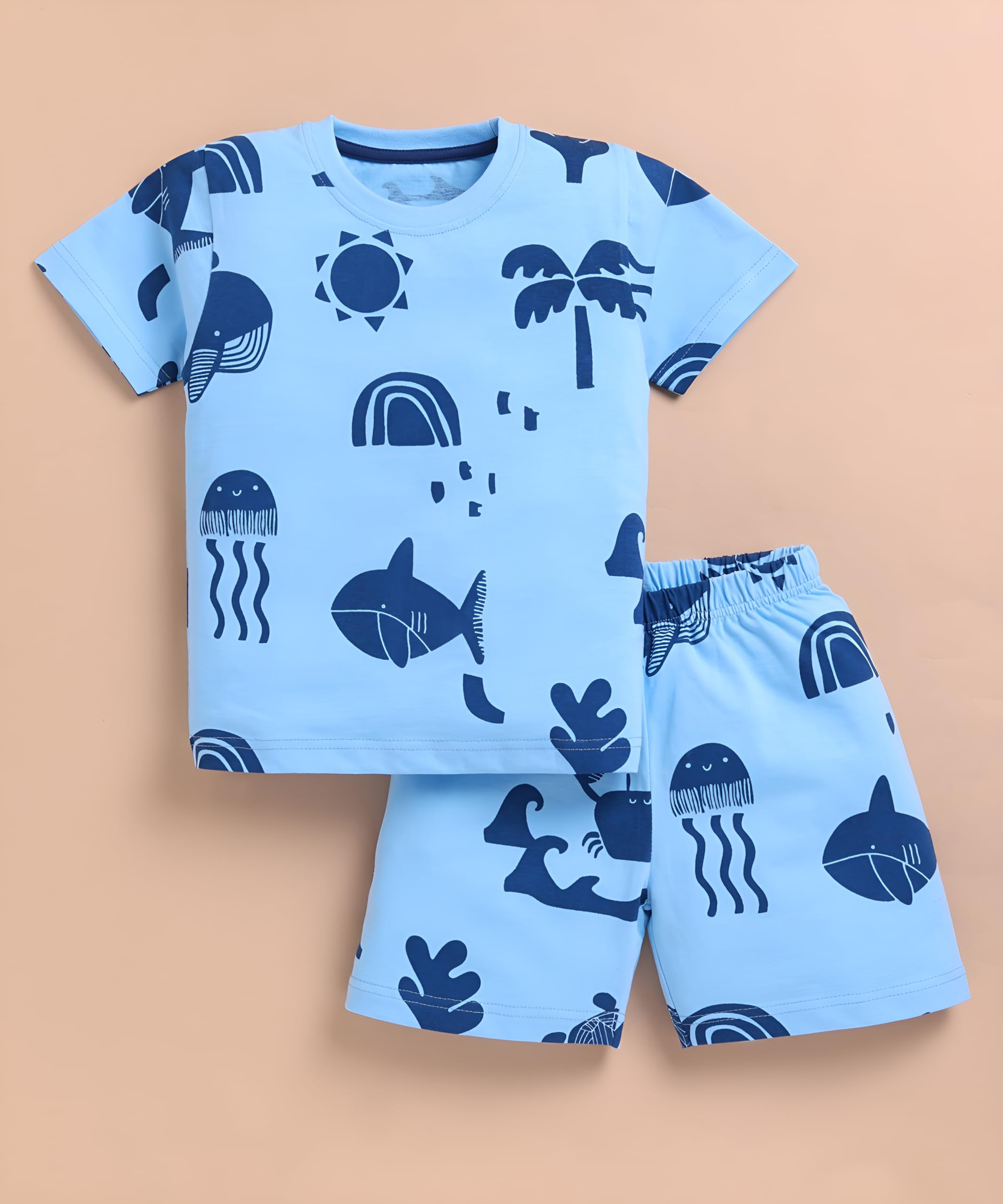 Toonyport Boys 3-Piece Summer T-Shirt and Shorts Set, Ocean Print and Nap Time Graphics, Grey and Light Blue, (Pack Of 3) (18 Months - 24 Months) 2
