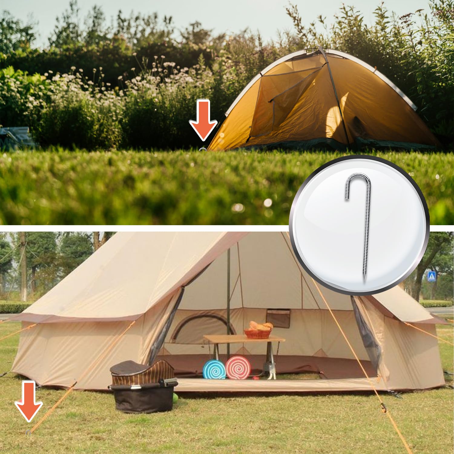 Bodenanker Verzinkt, 12-Zoll-J-Erdspieß Bauanker Nagel, Zeltnagel mit Meißelspitze am Ende,ideal für die Sicherung von Zaun, Zelten, Vordächern, Schuppen, Trampolin, Schaukel-Sets Sport & Freizeit