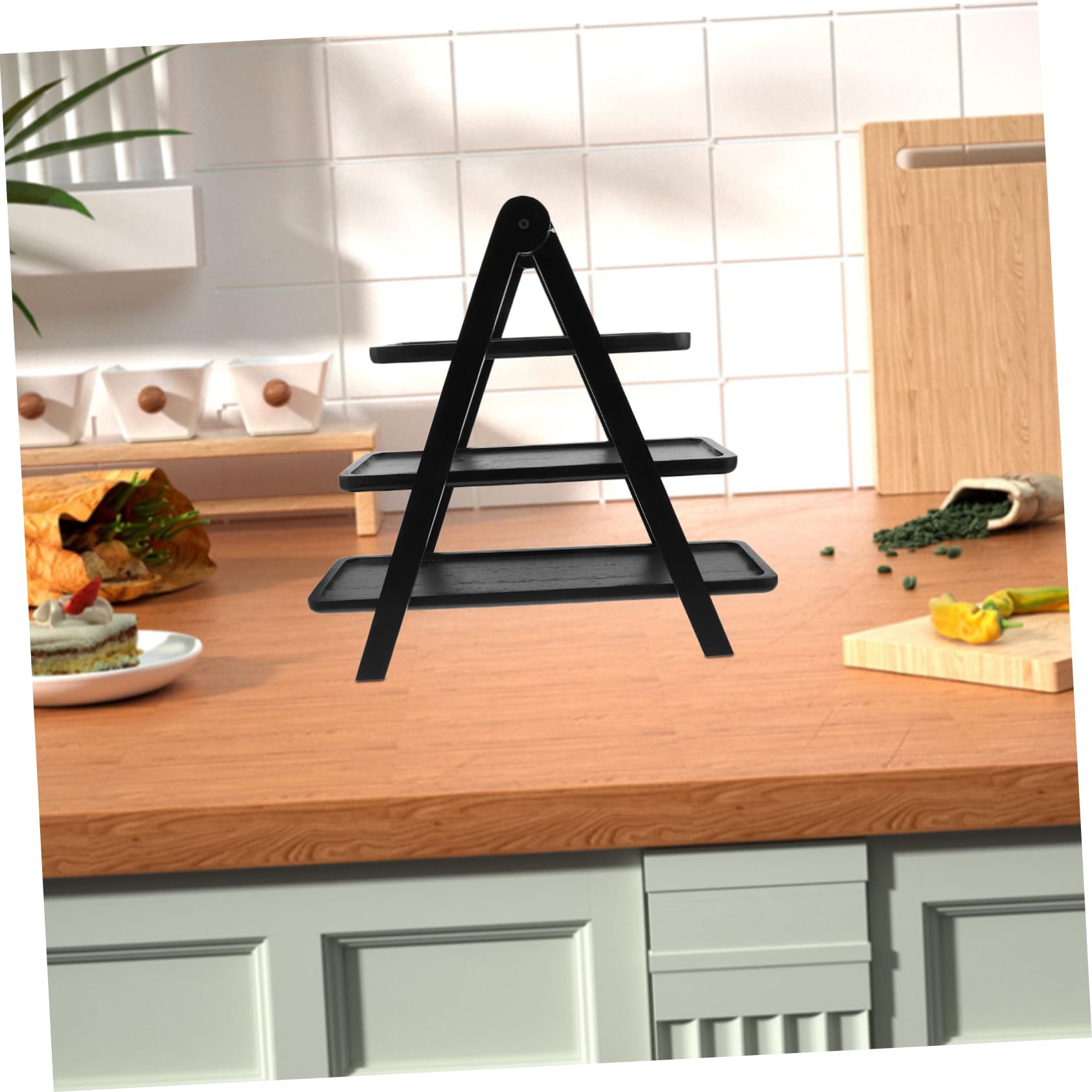 Vassoi per Alimenti, Vassoio da Portata Pieghevole in Legno, espositore Alimenti Multistrato, salvaspazio, Porta spezie Verdure, Buffet, Feste e intrattenimento