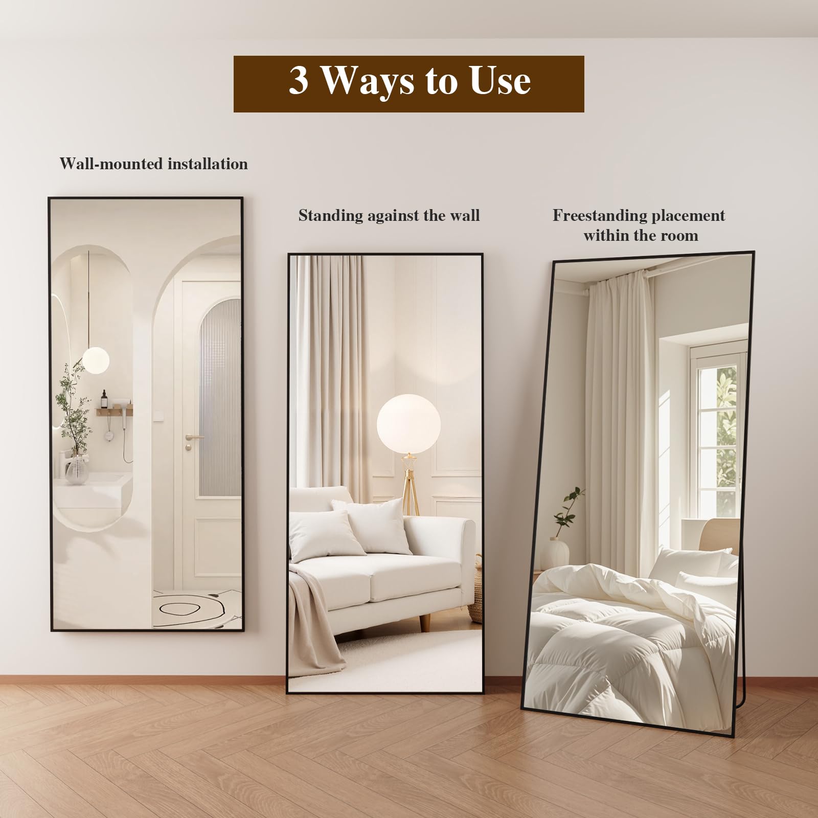 Ganzkörperspiegel, 171 x 76 cm Spiegel groß, Rahmen aus Aluminiumlegierung, Hartglas, Rechteckiger Standspiegel für Schlafzimmer, Wohnzimmer, Ankleidezimmer