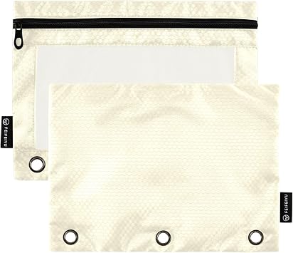 Cornsilk Pencil Pouch for 3 Ring Binder, 2 Pack Binder Pencil Pouch with Clear Window Pencil Bags with Zipper & Reinforced Grommets, Pencil Case for Binder