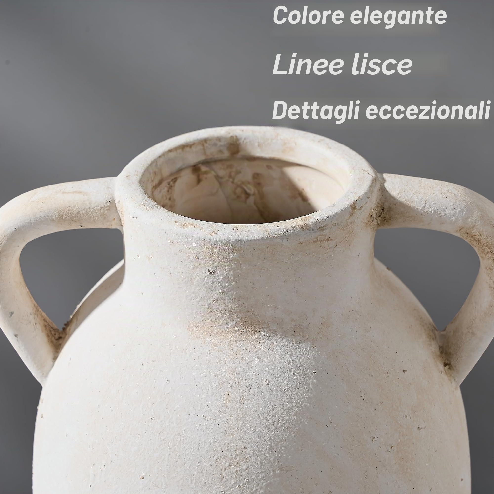 PORCER Vaso in ceramica, 24 cm, vaso decorativo in terracotta con manici, decorazione bohémien, vaso rustico per la casa, fattoria, soggiorno, tavolo - beige