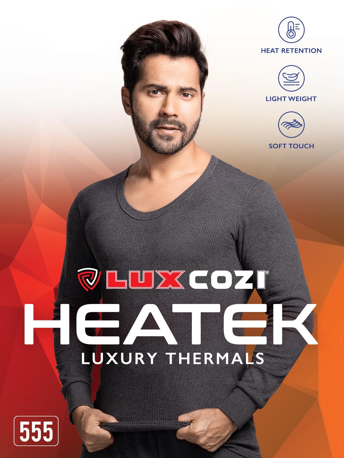 Lux Cozi HEATEK Ensemble thermique pour homme avec col en V et manches longues pour la peau | Ensemble thermique pour homme | Style 555