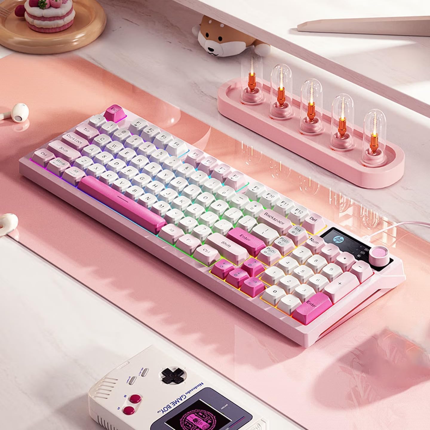 HP Wireless Keyboard K500F, 99 Keys Compact Membrane Keyboard, Tri-Mode Bluetooth & 2.4G USB, Cute Pink Round Keycaps, Quiet Typing, HP Keyboard for Laptop, Tablet & PC