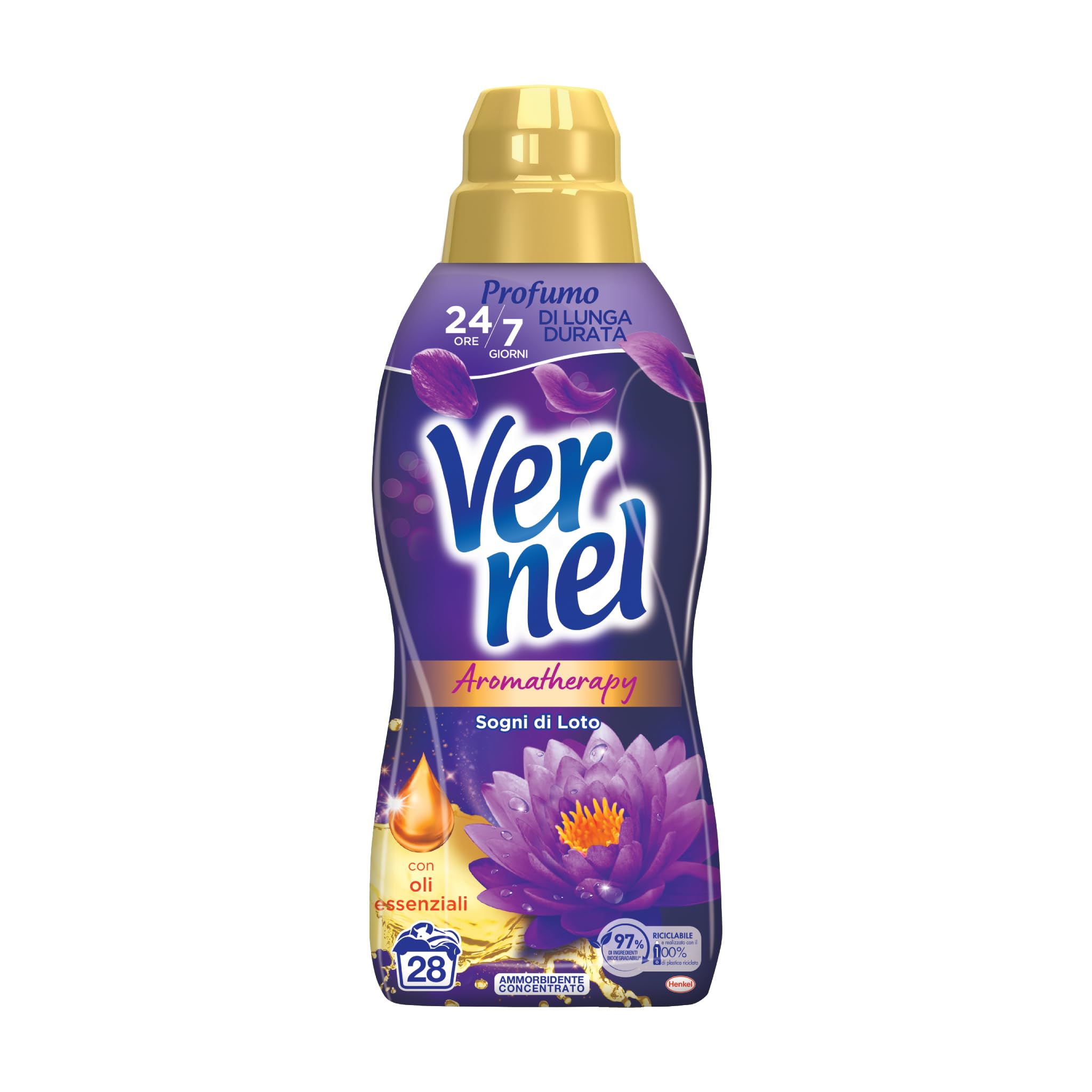 Vernel Aromatherapy Träume di Loto, Weichspüler-Konzentrat, Duftgefühl wie frisch gewaschen, 12 Flaschen à 700 ml (336 Waschladungen) - 8400 g