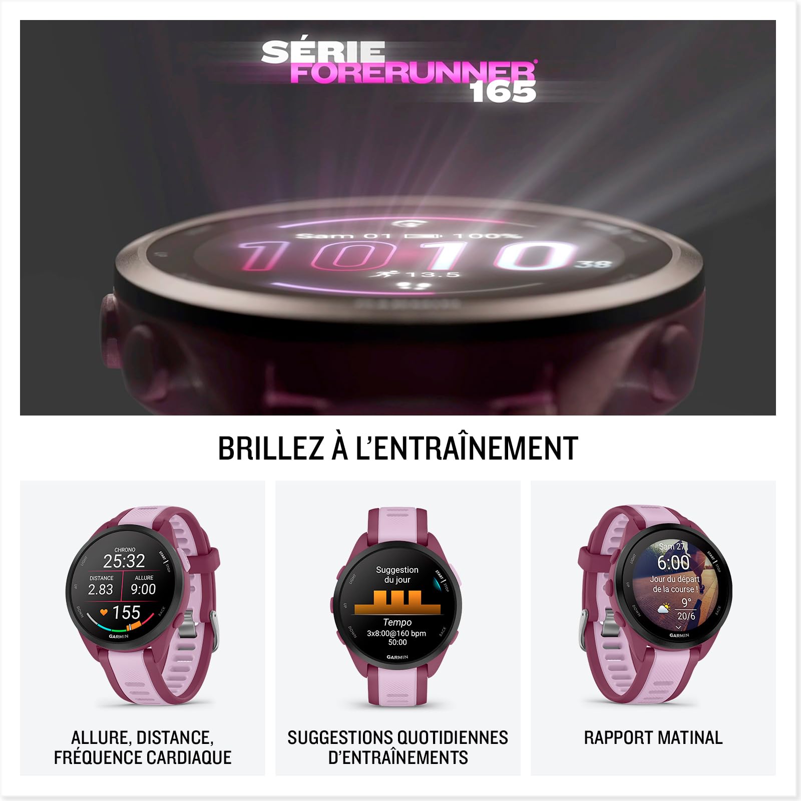 Garmin Forerunner 165, Music - Montre GPS connectée de Running avec écran AMOLED – Noir/Gris - Boîtier 43 mm