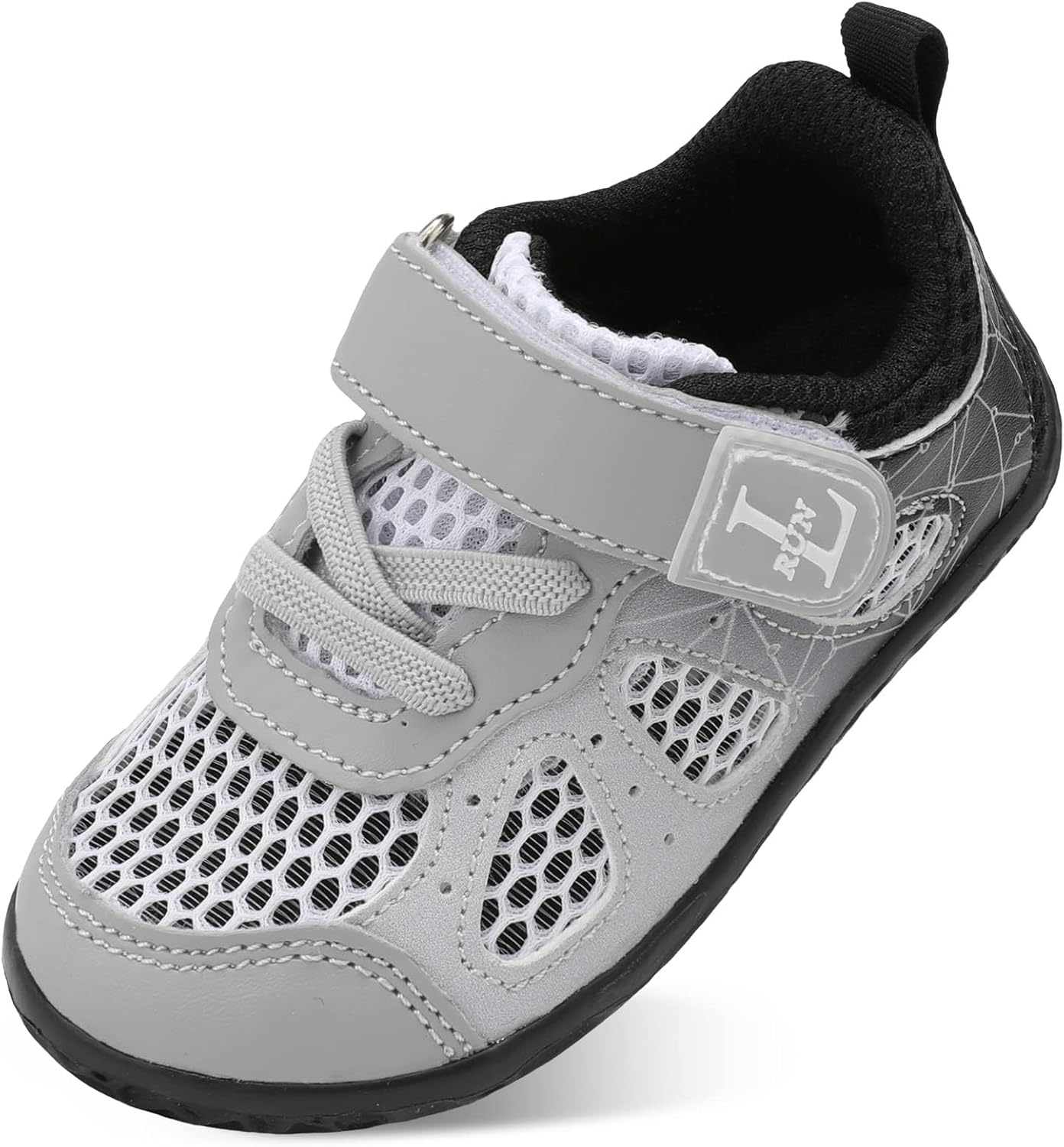 L-RUN Toddler Shoes Barefoot Boys Girls Summer Walking Sneakers Lightweight School Dress Shoes Outdoor Footwear 7.5-8 Toddler G Grey Black