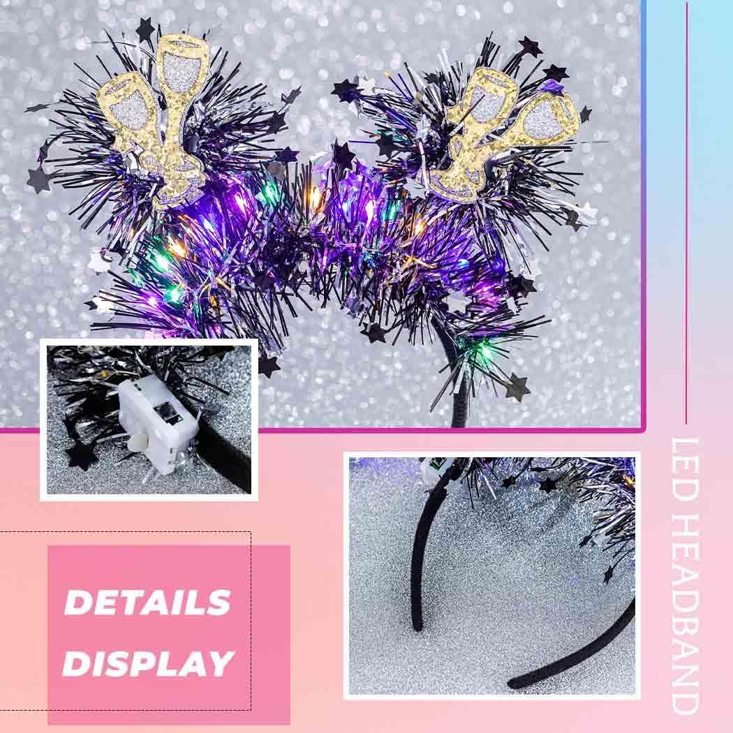Gangel Light Up New Year Headband LED Christmas Hairband Sparkling Tinsel Headbands Festival Hair Accessories for Women - Image 3