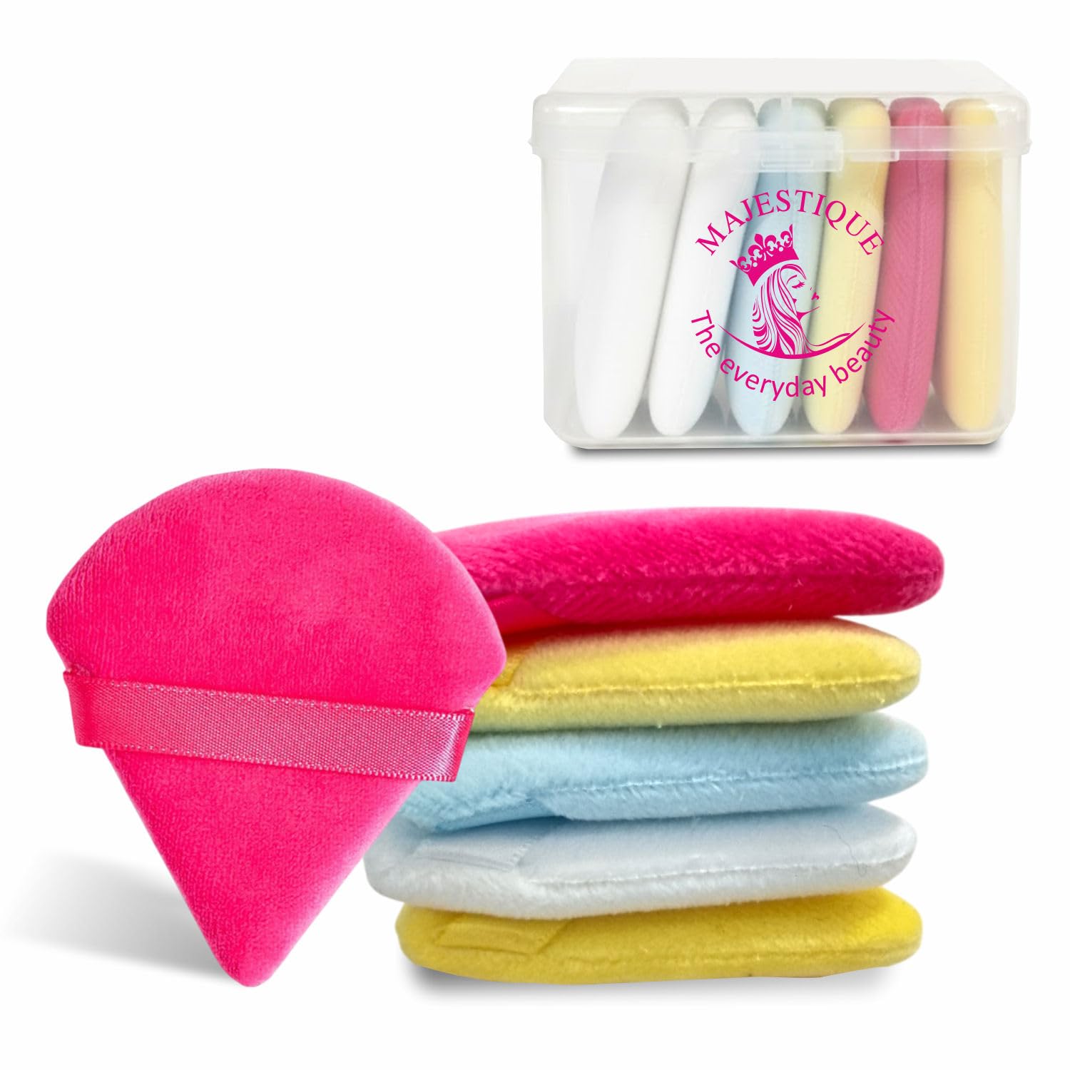 MAJESTIQUE Triangle Powder Puff Set for Face Makeup | Dual-Side Pizza Powder Puffs with Strap for Loose & Pressed Powder | Soft, Washable Makeup Applicator – 6 Pcs, Multicolor-picture-30