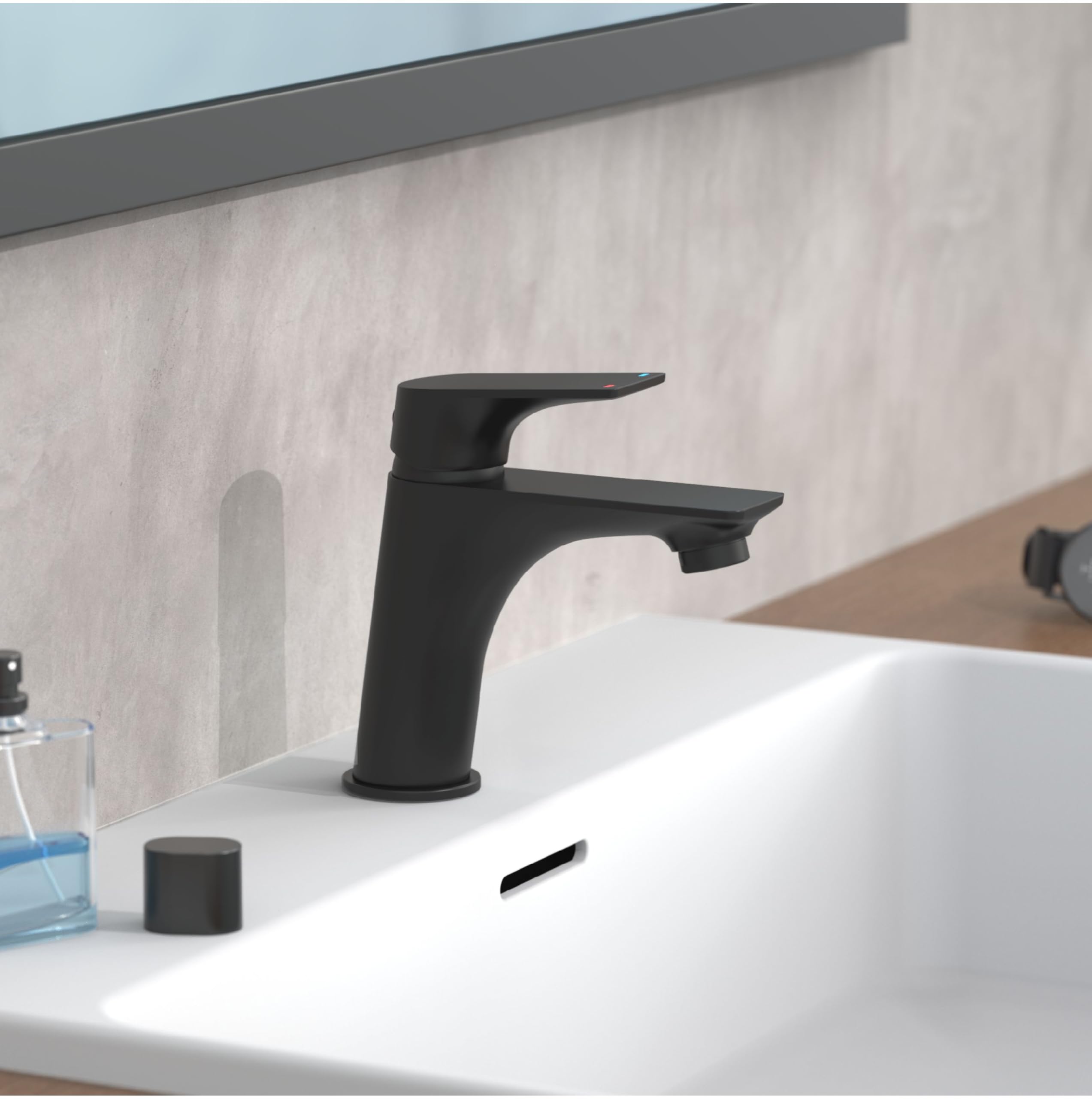 SCHÜTTE BOSTON 33216 Grifo de baño negro mate, grifo de lavabo, grifo mezclador de lavabo, negro, moderno mezclador monomando con desagüe, grifo de lavabo para tu baño