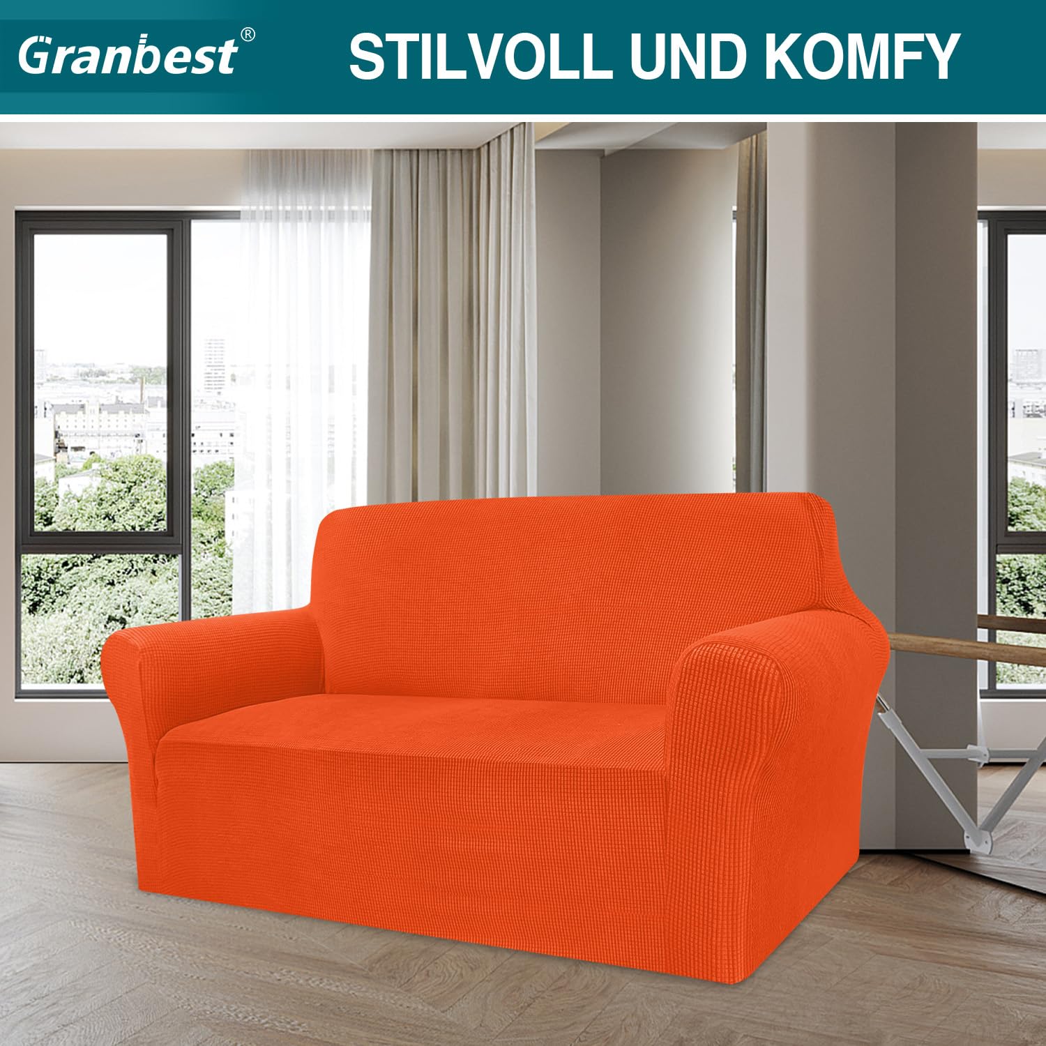 Granbest - Copridivano altamente elasticizzato, moderno, jacquard, per soggiorno, funge da protezione per cani e animali domestici (2 posti, arancione)