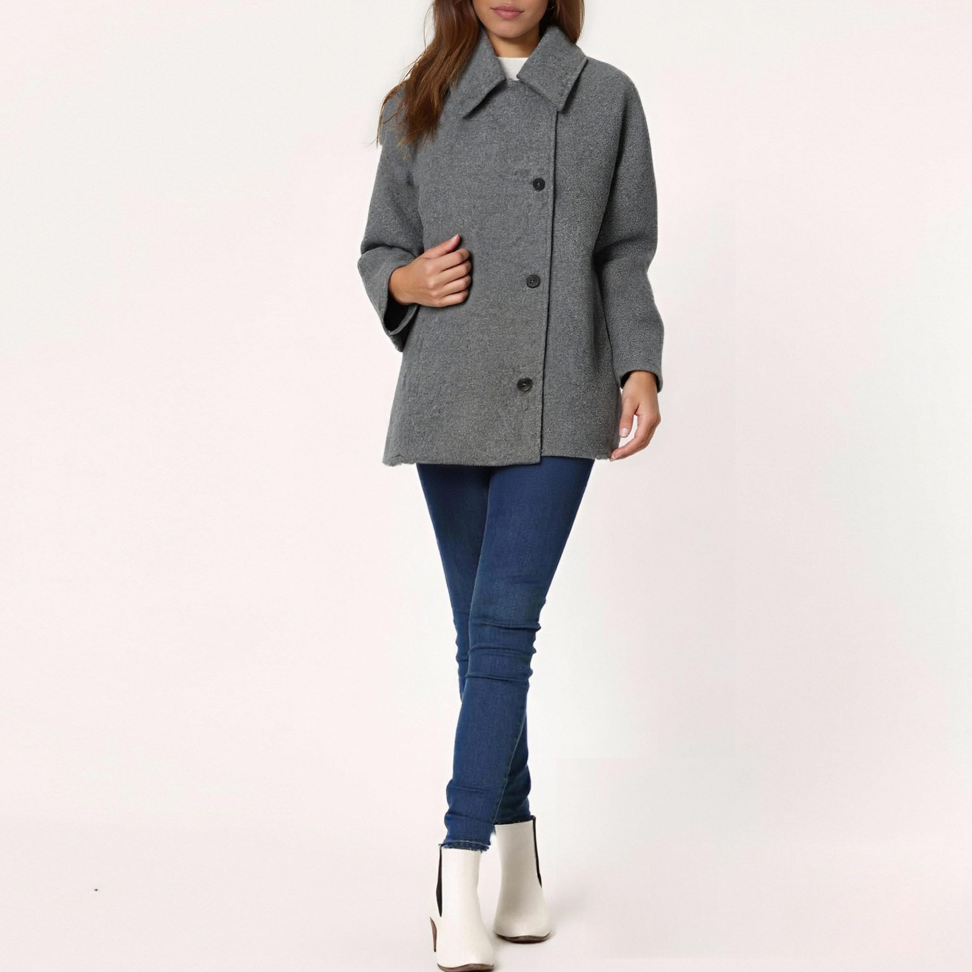 Cappotto da donna monopetto con risvolto sciolto Pulsante obliquo Solido Giacca Casual Inverno Classico Cappotto in Misto Lana Finta