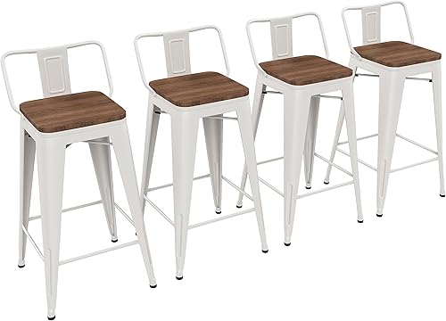 Miniatura 14 de Yongchuang - Juego de 4 taburetes de bar de 30 pulgadas, de altura de barra, de metal con asiento de madera y respaldo bajo, sillas de bar de Negro