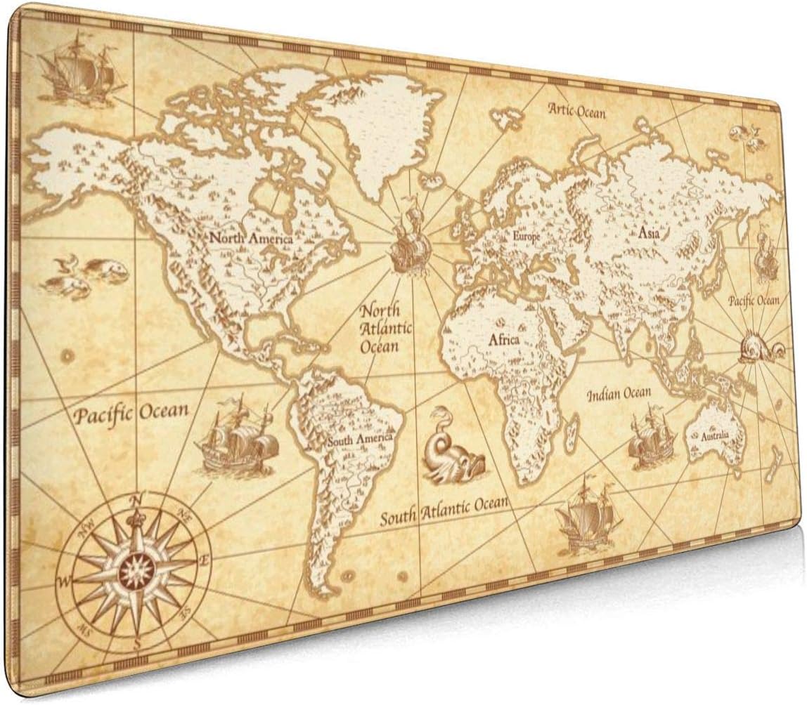 Great Detail Illustration World Map Gaming Mouse Pad Computer Keyboard