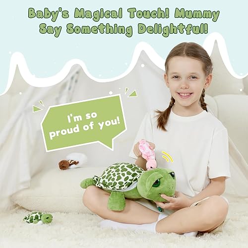 Vista 260 de Juego de 7 juguetes de peluche de dragón verde gigante de 21.7 pulgadas, animal de peluche con 4 bebés y 2 huevos, dinosaurios de peluche para niños