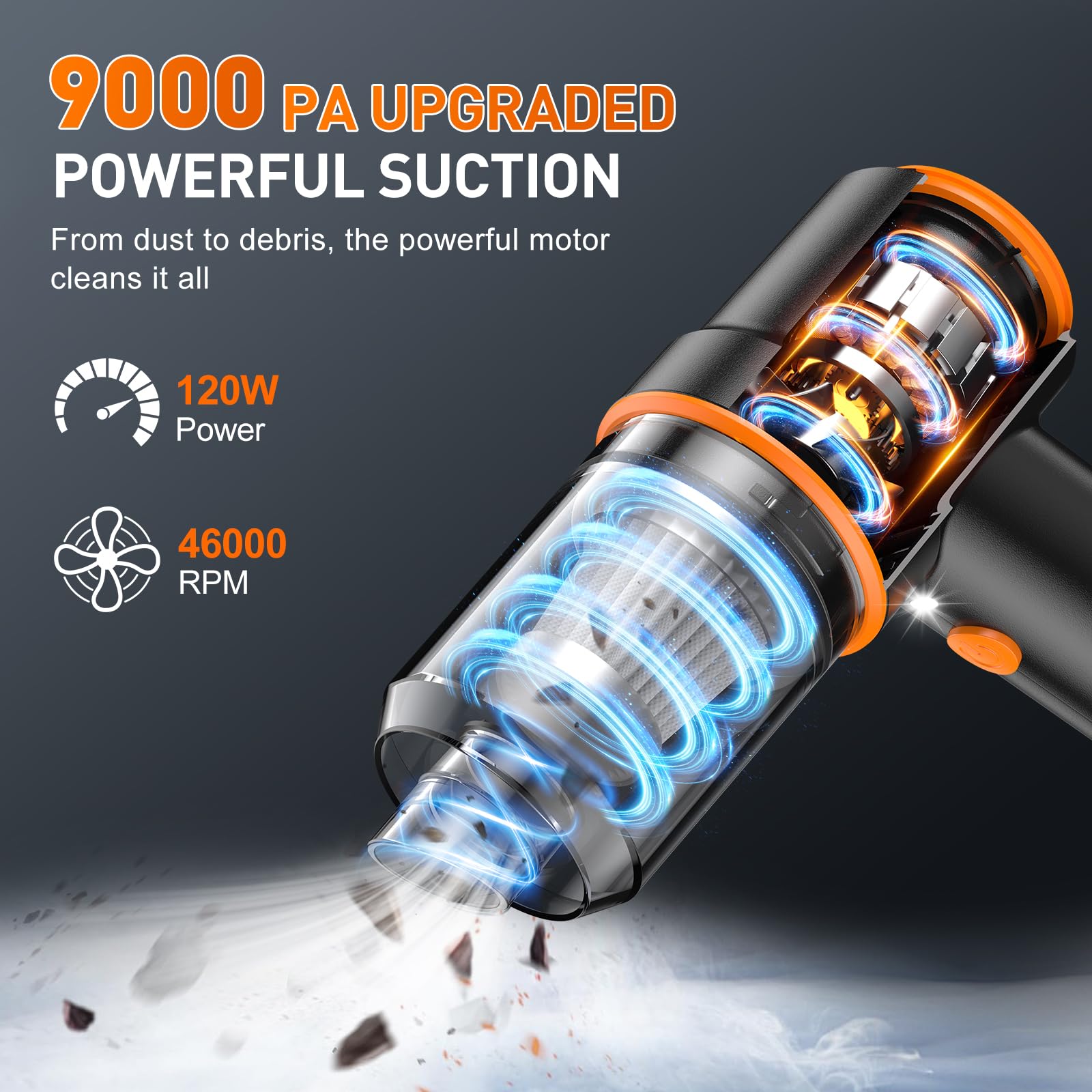 KMM Handheld Car Vacuum Cleaner, 9000PA Hand Held Vacuum & Air Duster view 2