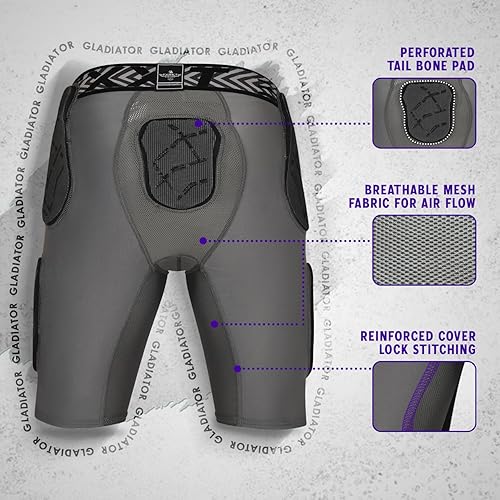 Miniatura 34 de Exxact Sports Gladiator - Faja de fútbol para adultos de 5 almohadillas para hombres con cadera, muslos, almohadillas para coxis, pantalones cortos