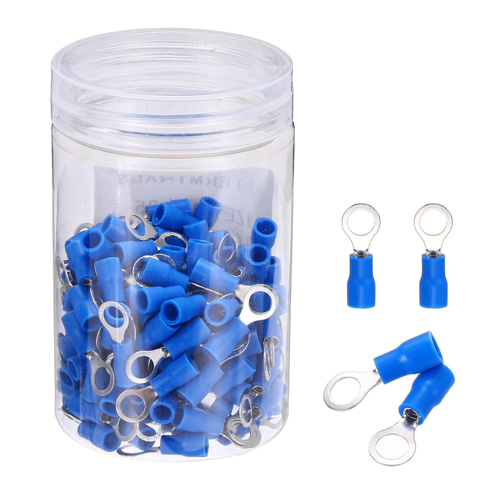 sourcing map 150Pcs Insulated Ring Terminal RVS1.25-5 Battery Lugs 22-16AWG Electrical Crimp Terminals Eyelet Wire Connectors for Industrial, Electrical Wiring, Blue
