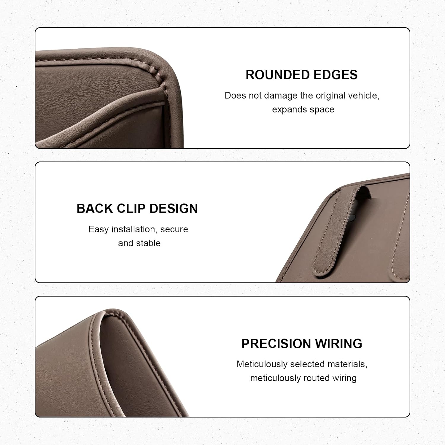 Car Trash Can, Clip On Garbage Organizer Multifunctional Car Door Hanging Container, Waterproof Leather Trash Bin Universal Interior Storage Box for Vehicle Home Office (Brown) image 3