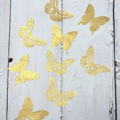 Miniatura 5 de Mariposas comestibles doradas de 24 x 2 pulgadas, papel de oblea para decoración de cupcakes, decoración de bodas, cumpleaños, aniversario (dorado)