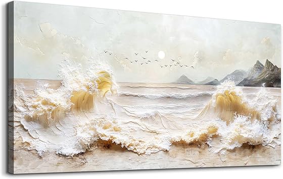 DZRWUBHS Ocean Waves Canvas Wall Art for Living Room,Coastal Sunset Landscape Prints Paintings,Landscape Artwork for Walls, Beach Picture for Bedroom Hallway Office Home Decor Ready To Hang 20"X40"