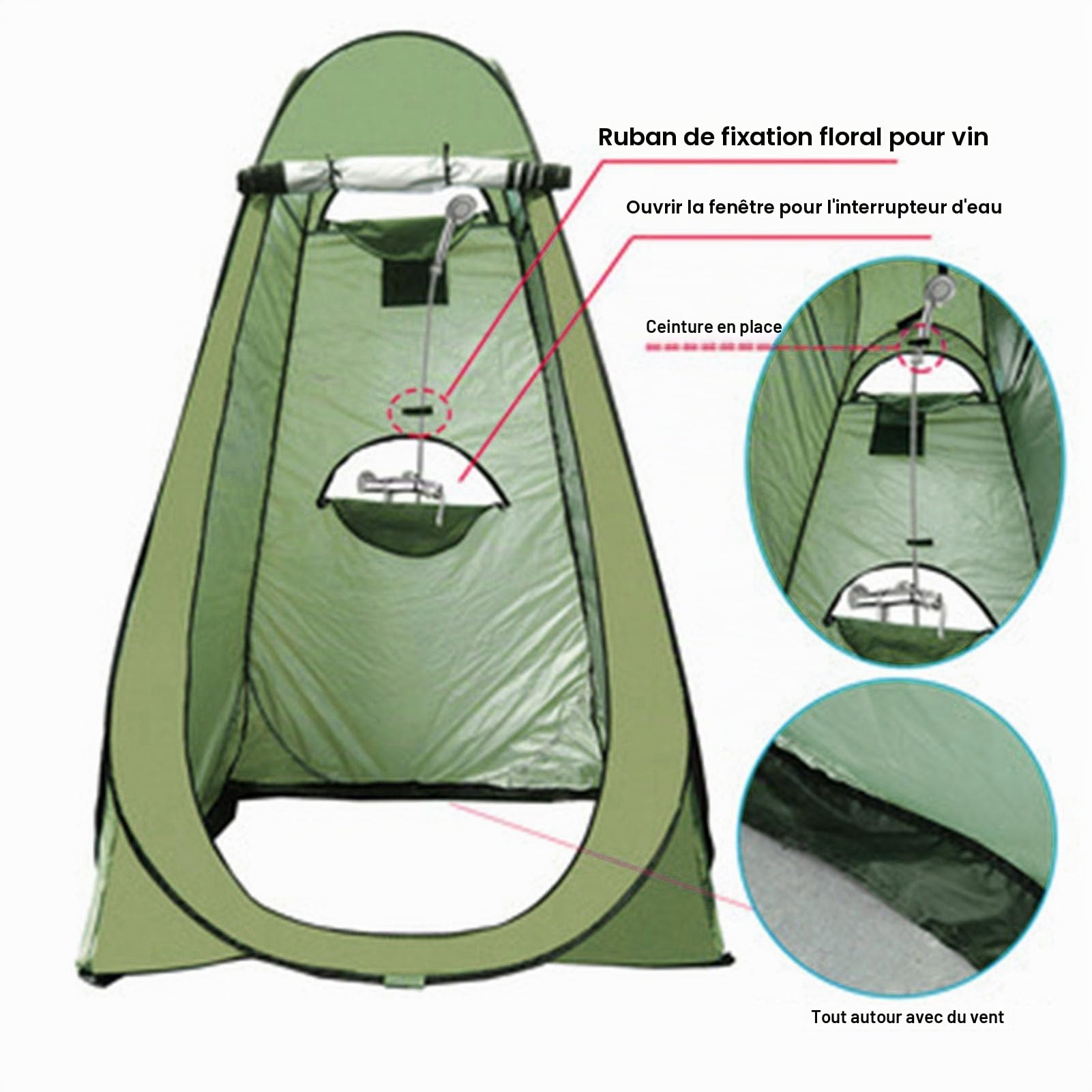 Tente de douche pop-up, tente de vestiaire portable avec brise-vue, protection UV et matériau imperméable, tente de toilette pliable pour camping, festivals et activités de plein air, vert