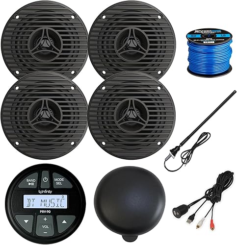 Calibre estilo AM/FM Bluetooth AUX/USB Radio redonda estéreo marino receptor de medios digitales, gama completa de 3.5 pulgadas, altavoces de audio