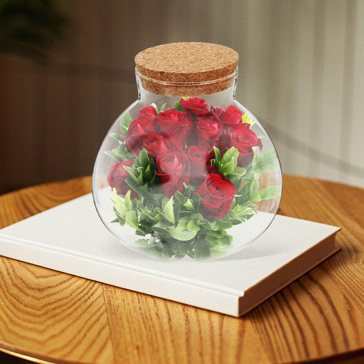 VICASKY Luftdichte Runde Glas Terrariumflasche mit Korken 13cm Mikrolandschaftsgefäß für Moos Sukkulenten und Hydroponik Dekoratives Pflanzglas für Schreibtisch und Fensterbank