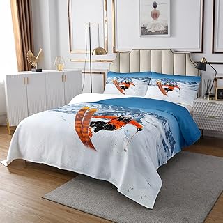 Homewish Colcha de esquí, juego de ropa de cama para niños, adolescentes, adultos, deportes de invierno, ropa de cama, ropa de cama, color blanco