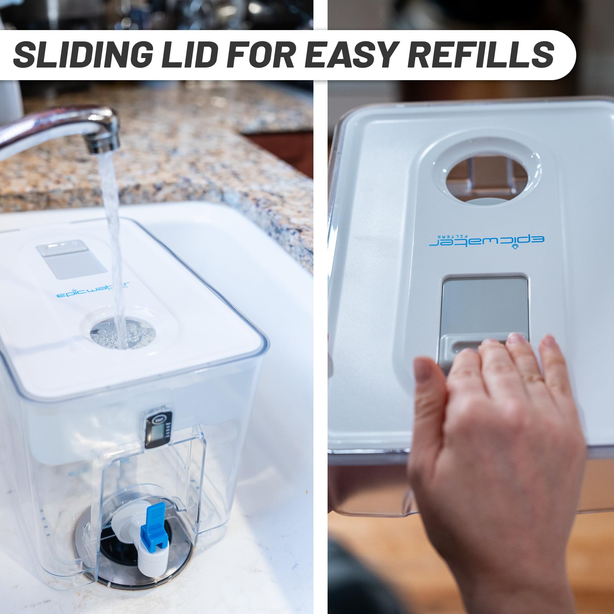 Epic Pure, dispenser per filtro dell'acqua da banco per acqua potabile, 36 tazze, filtro da 150 galloni, senza BPA, rimuove fluoro, cloro, piombo, depuratore d'acqua, grande dispenser per acqua