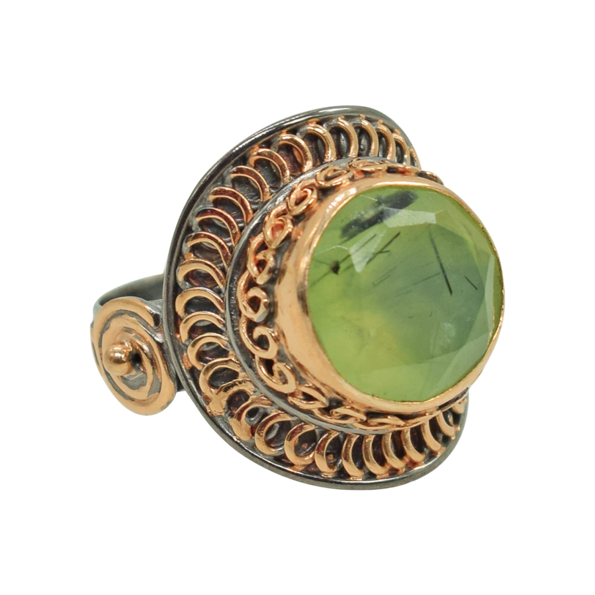 Anello RI-4204-A in argento sterling 925 rodiato nero con pietra preziosa di prehnite naturale, Pietra preziosa, Prehnite