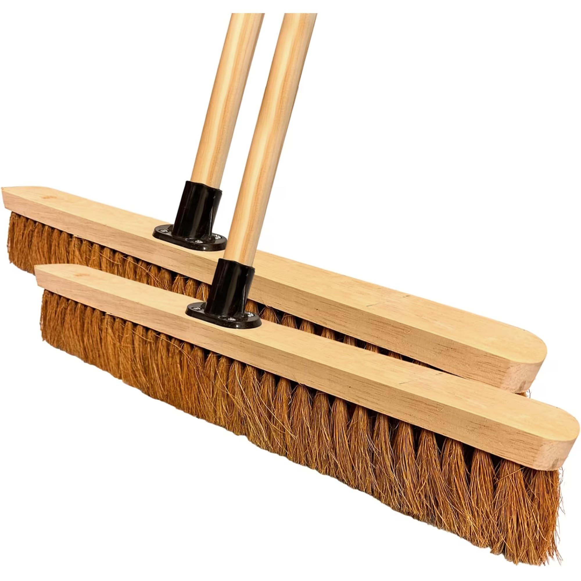 LSC 24” Broom Indoor Outdoor Soft Broom Sweeping Brush with Wooden Handle Natural Coco Bristles Indoor Floor Brush with Dense Soft Bristles Brooms for Room (PACK OF 2)