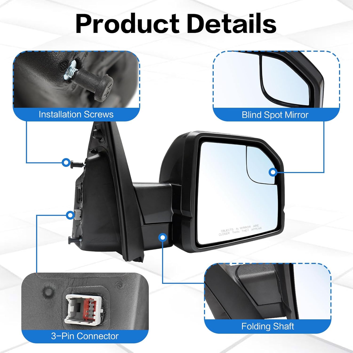 Passenger Side Mirror Replacement Fit for 2015-2020 Ford F150 Accessories,Right Side Mirror Assembly,Electric Glass,Manual Collapse,Without Signal Light,Non Heated (3Pins) Replaces:FL3Z17682AK