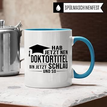 Doktortitel Mug Gift Idea Coffee Mug with Saying Funny Doctor Gift Coffee Mug Humour Joke Gift Idea for Doctoral Thesis Doctor Tea Cup (White & Blue)