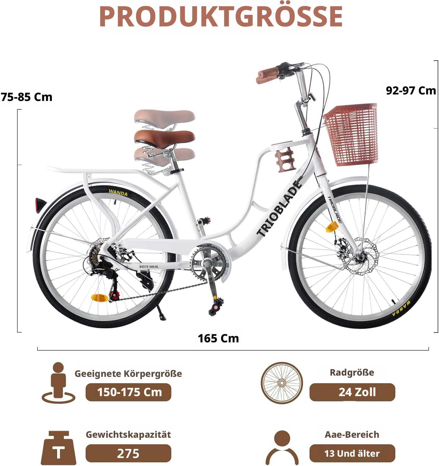 LSLIFE Damen Fahrrad mit Korb 24/26in 7 Geschwindigkeit Stadt Fahrrad Frauen Mädchen Komfort Fahrrad Leichter Rahmen Hybrid ScheibenbremsenLeichtes Pendlerrad Retro Fahrrad Urban Bike