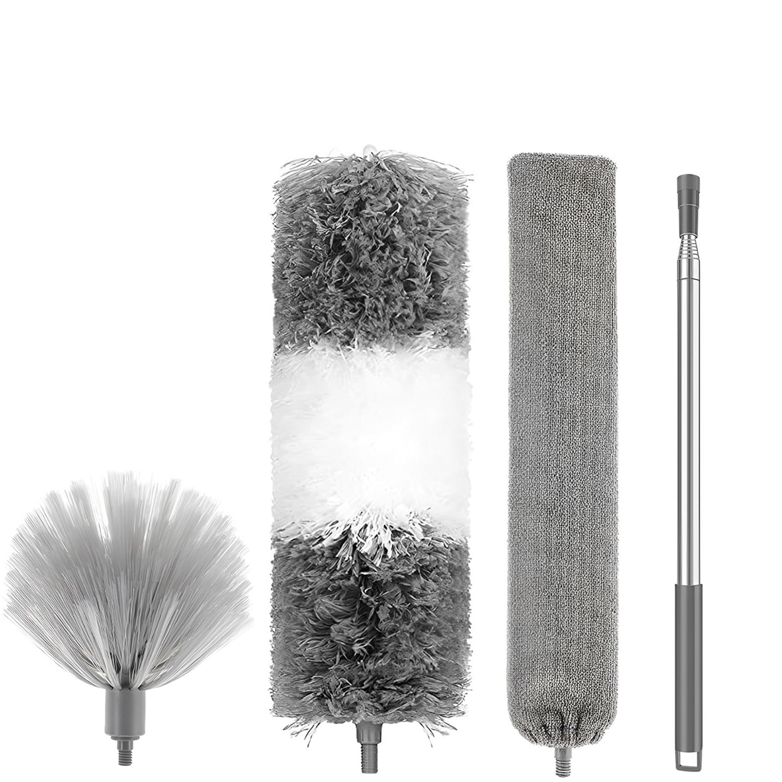 Extendable Dusters For Cleaning Long Handle Duster Extendable Feather Cleaning Kit With 30'' To 100'' Pole Bendable Washable(4 pc-2.5m)