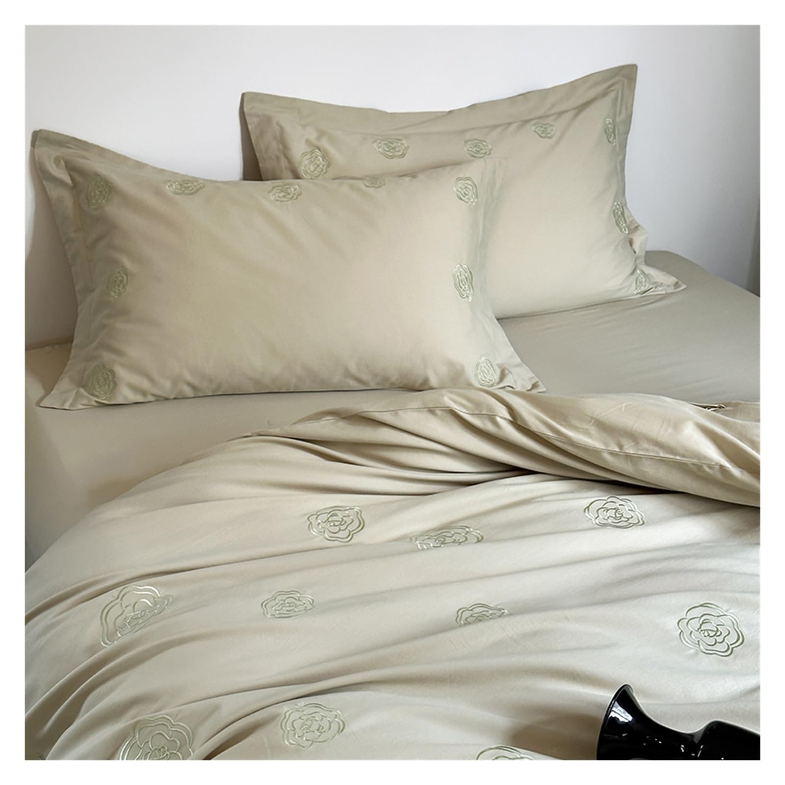 S5b8W3g7 Bedding set Soft Cotton Duvet Cover Set, Camellia Embroidery, Modern Reversible Bedding Home Textile