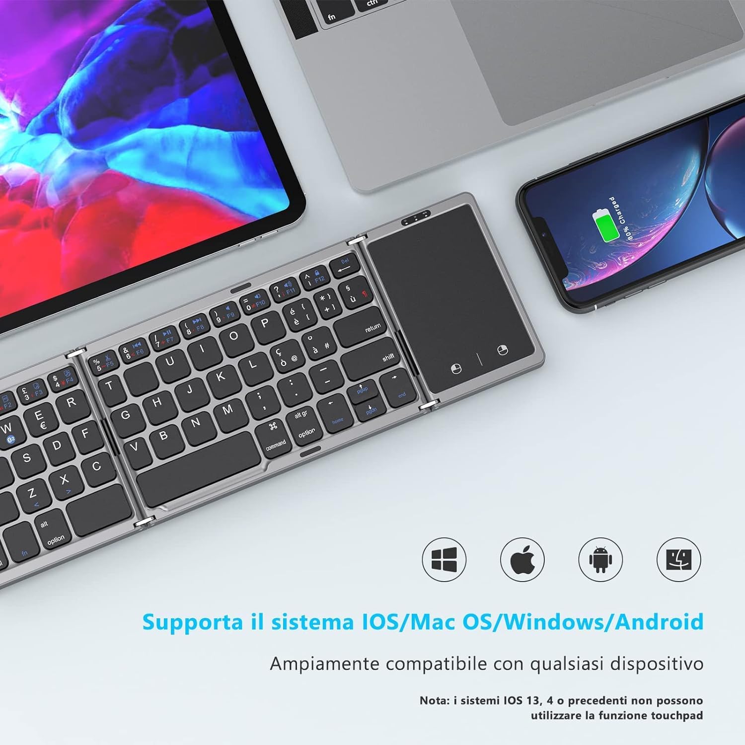 seenda Tastiera Bluetooth Pieghevole, Tastiera Wireless Leggera con touchpad, doppio Pairing, Ricaricabile, Connessione Stabile PC/tablet/iPad/Smart TV, Sistema Windows, iOS, Mac OS, Android