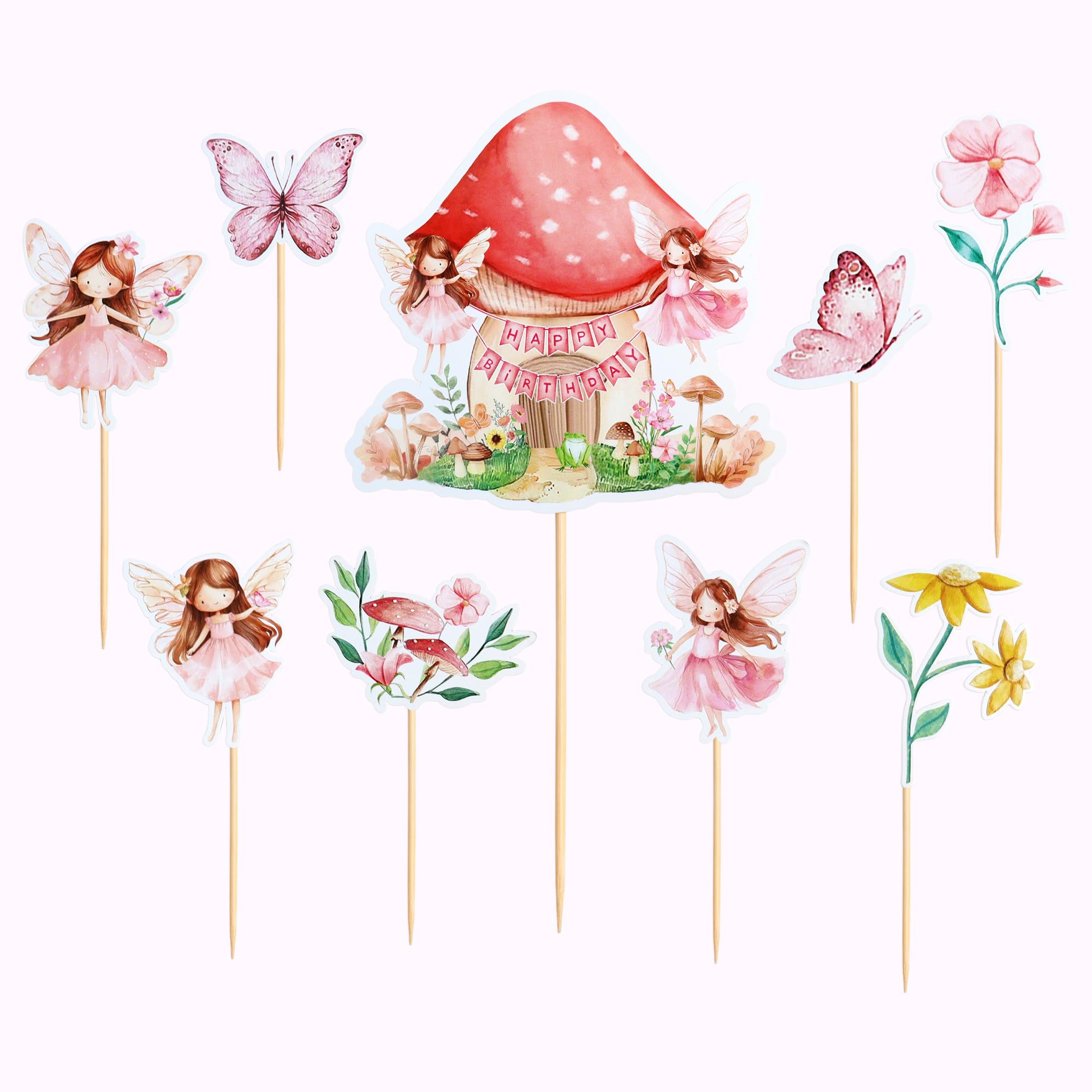 Blumomon 25Pcs Fairy Cake Toppers Pink Fairy Cupcake Toppers Picks Boy Girl Birthday Party Cake Decorations Supplies