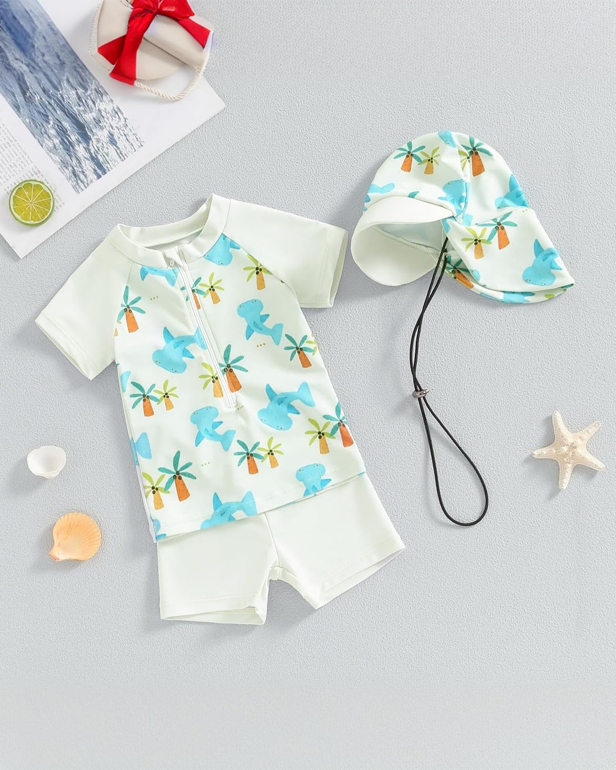 WYTbaby Costume da bagno per neonato, due pezzi, Uv Vestiti per bambini a maniche corte Uv Abbigliamento protettivo per bambino con cappello da sole