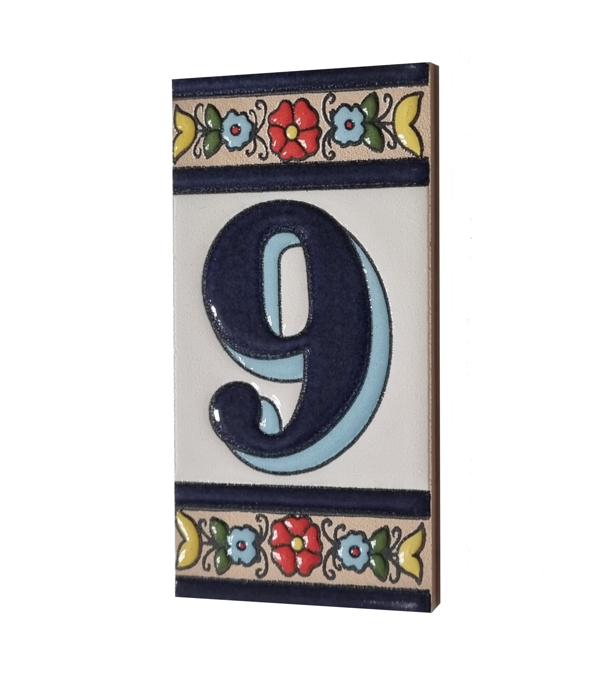 Altea Spanish Hand-painted Ceramic 11 x 5.5 cm or 2.165 x 4.331 inch House Number Tiles (Number 9)