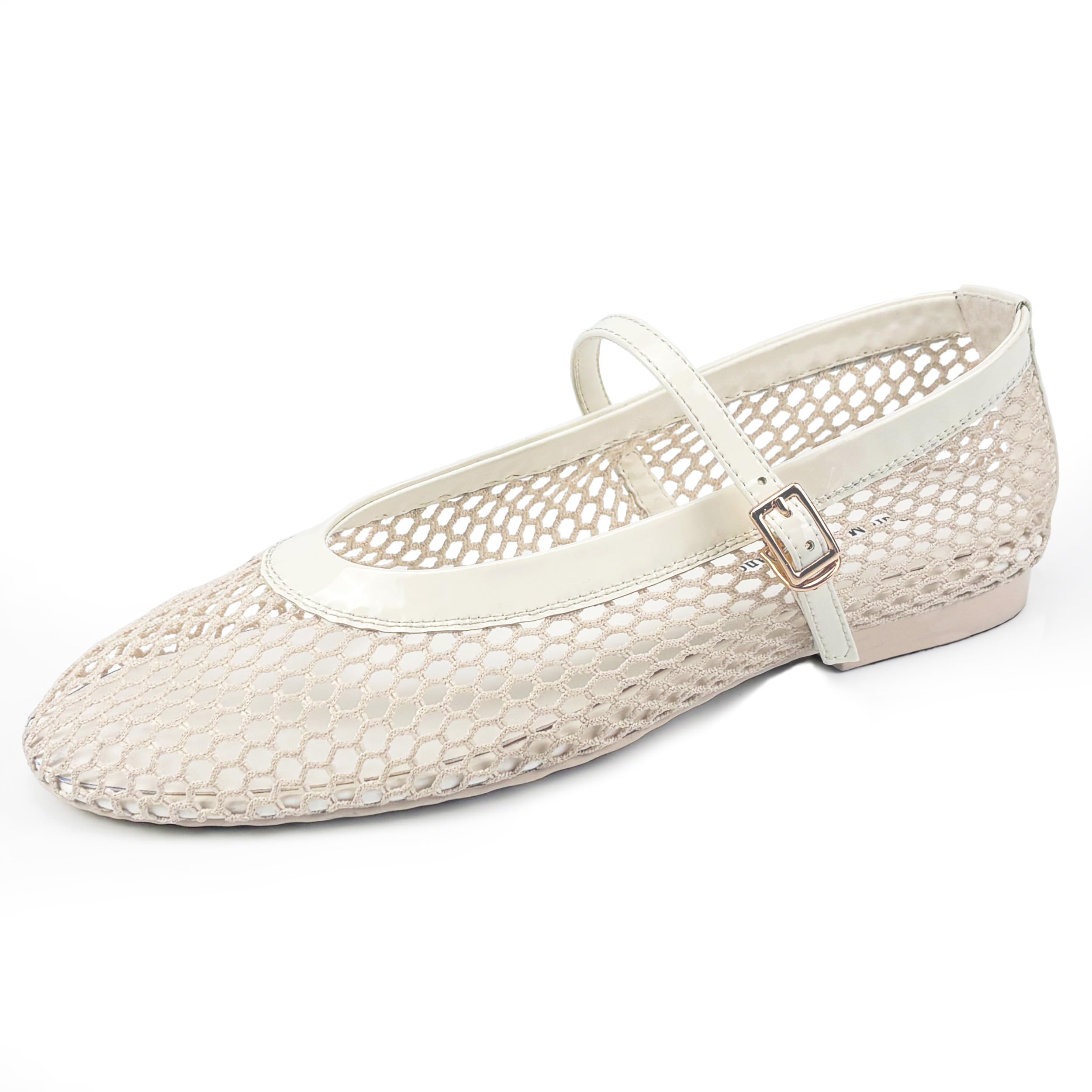 MALUQASS Mesh Flats for Women Breathable Ballet Flats Mary Jane with Buckle Strap, Casual Office Fishnet Ballerina, Soft All-Day Comfy Dressy Shoes