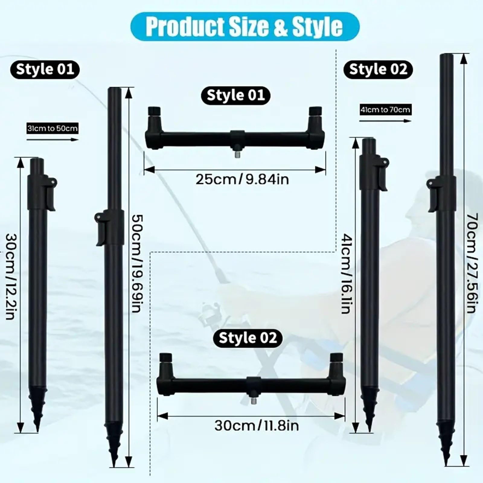 Staccabile Canna Da Pesca Rack Alluminio Canna | Accessori per attrezzi da pesca, picchetto di terra, staffa di fissaggio, tenere 2 canne, supporto per canna da pesca in