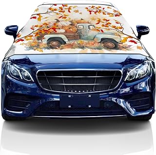 Windshield Cover for Ice and Snow, Car Windshield Snow Cover, Waterproof Snow Protector Covers with Side Mirrors Cover,Watercolor Thanksgiving Pumpkin Truck Car Window Covers for Vans Suvs 69x42 Inch