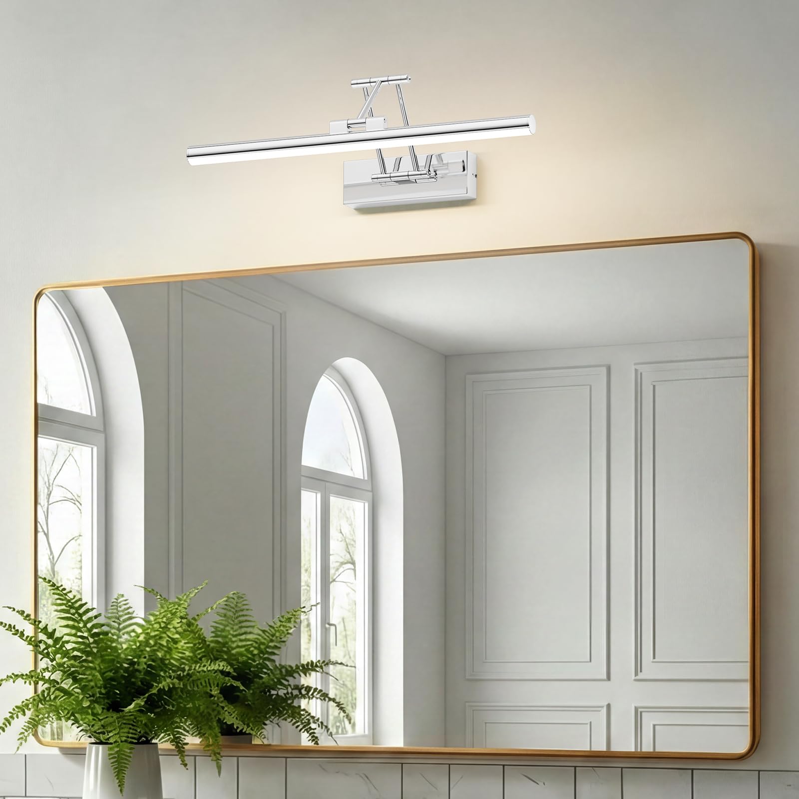 Klighten Led Lampada Da Specchio Bagno 40cm,Lampada Da Parete Rotante Per Bagno Ip44,12W 970 LM Luce Specchio Bagno Led,Applique Bagno Specchio Moderno In Alluminio,Bianco naturale 4000K, Cromo
