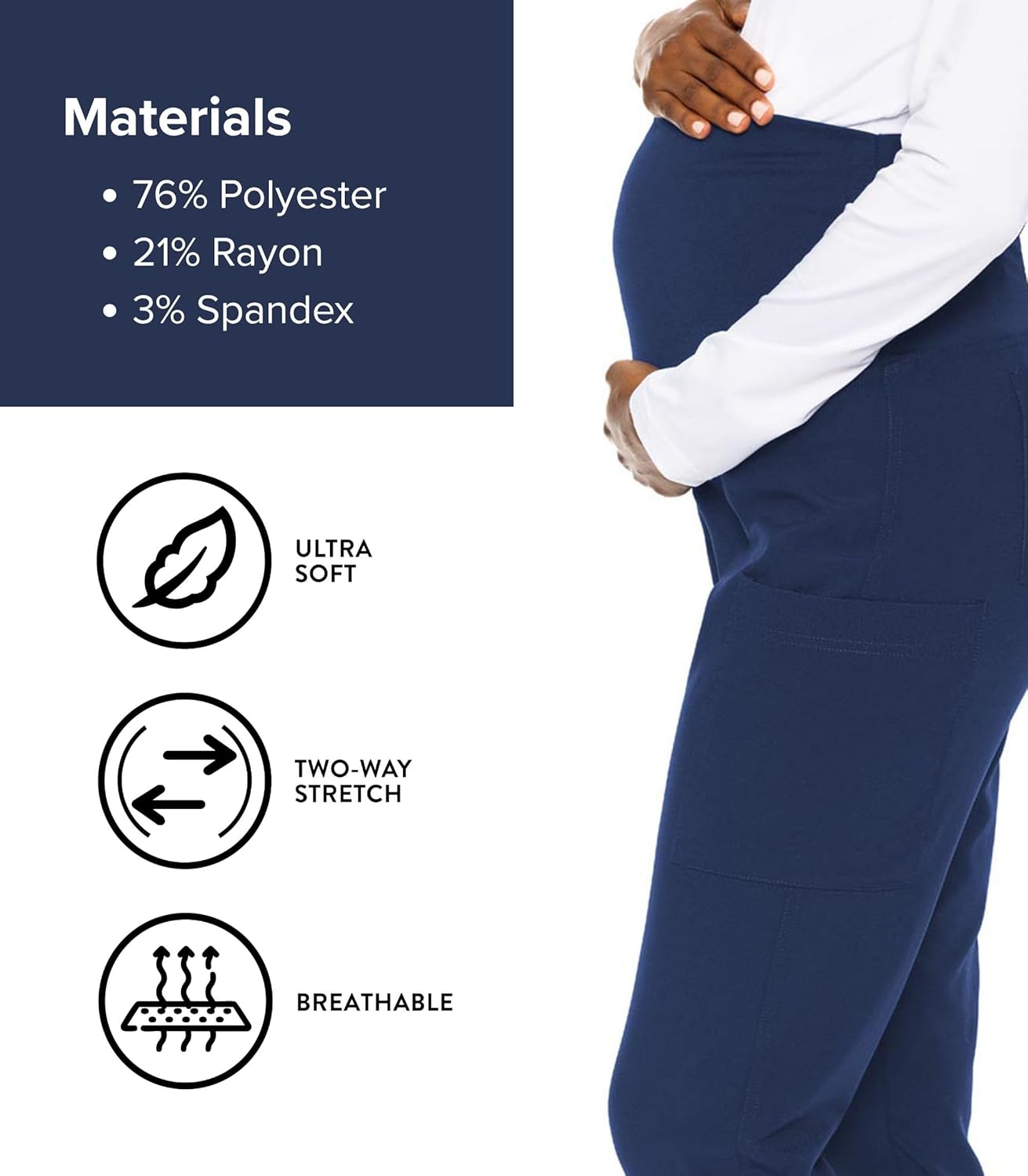 Med Couture Maternity Jogger Scrub Pants for Women, High Rise Waist, 4 Pockets with Soft Knit Waistband - MC029 - Image 6