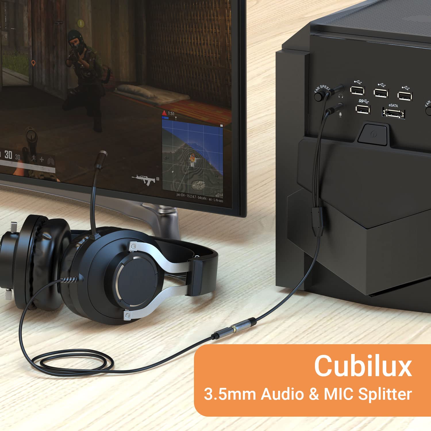 Cubilux 3.5mm Headset Audio and Microphone Splitter, 1/8” TRRS(CTIA) Female to 2X TRS Male Y Splitter for Gaming Headset, PC, Laptop, Computer with Separate Headphone and MIC Jack