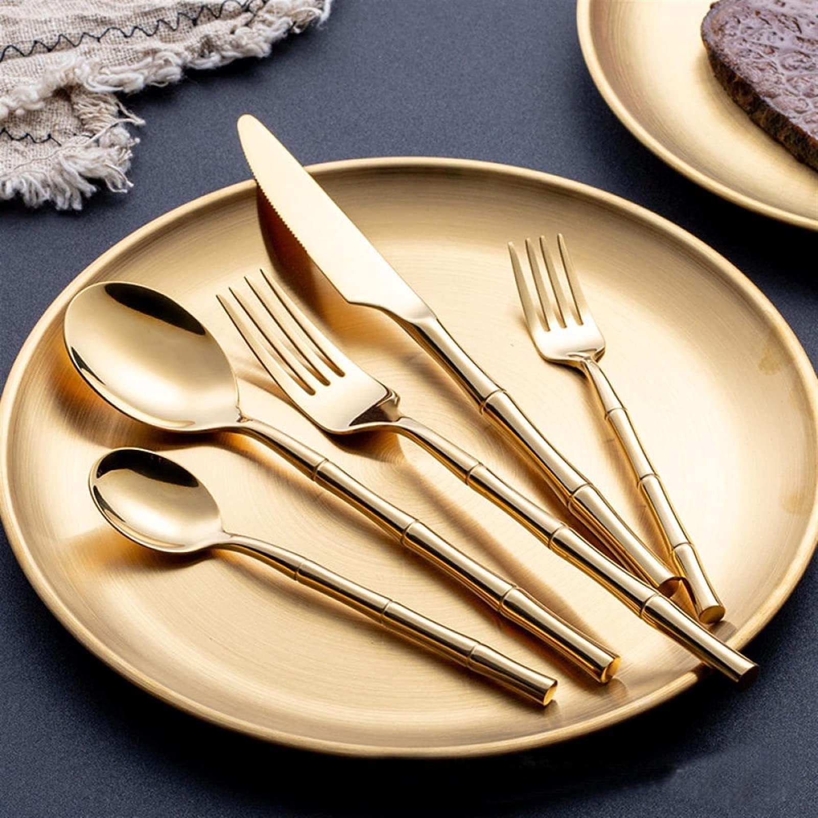 Besteck-Sets 20-teiliges Gold-Geschirr-Set Edelstahl-Geschirr-Set Messer-Gabel-Löffel-Besteck-Set Spülmaschinenfestes Besteck-Set Edelstahl (Color : 20PCS Gold) (24pcs Silver) (24pcs Gold)